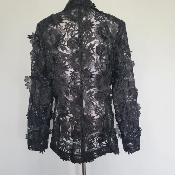 NWOT Black Floral Lace 3-D Applique Embroidery 1 Button Textured Blazer Sz XL - Picture 11 of 16